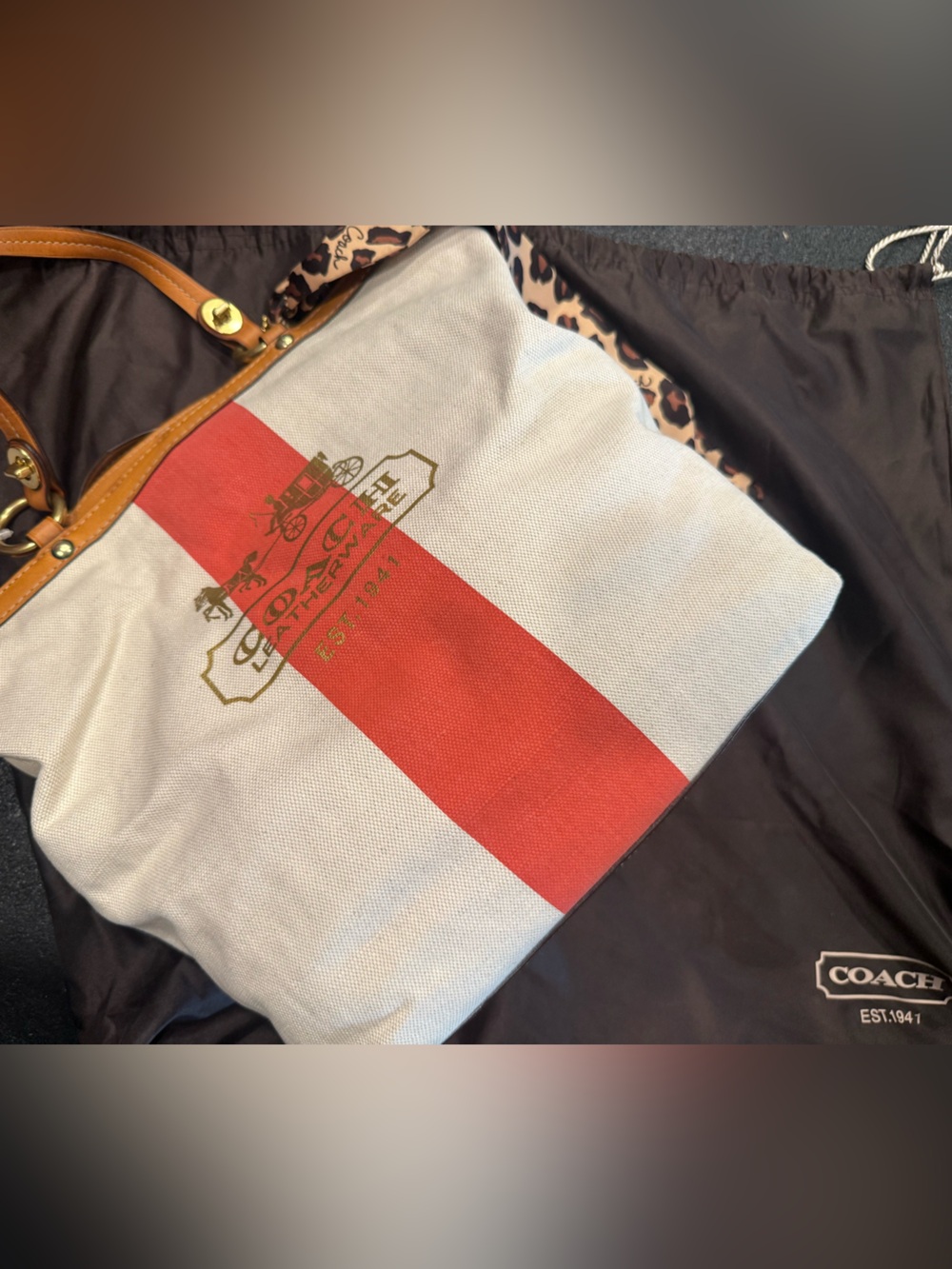 Coach Canvas Tote in Cream with Red Center Stripe - Picture 4 of 4